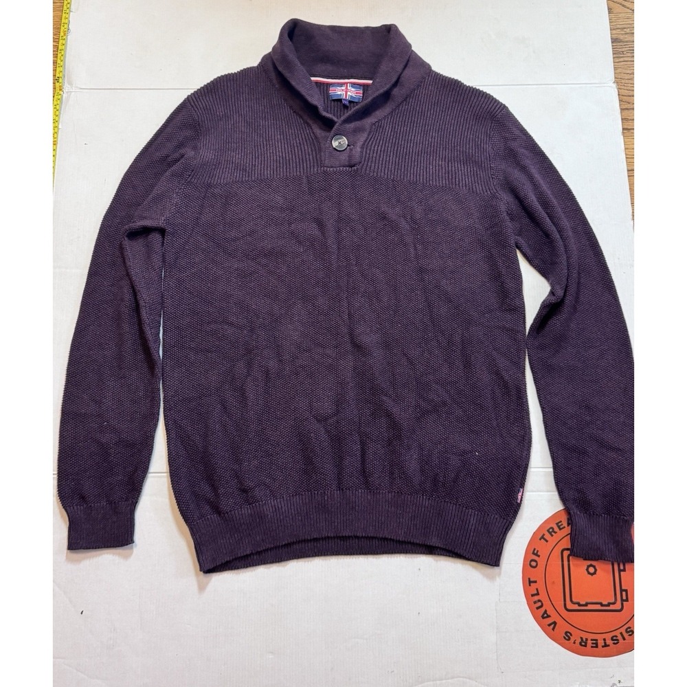 Mens Shawl Collar Button Neck Sweatersz xxl  burgandy Purple Textured Knit